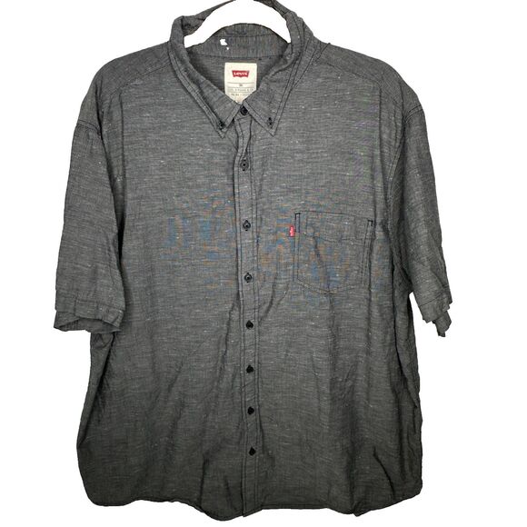 Levis Shirt Mens 2XL XXL Dark Gray Button Up Short Sleeve Casual - Picture 1 of 6